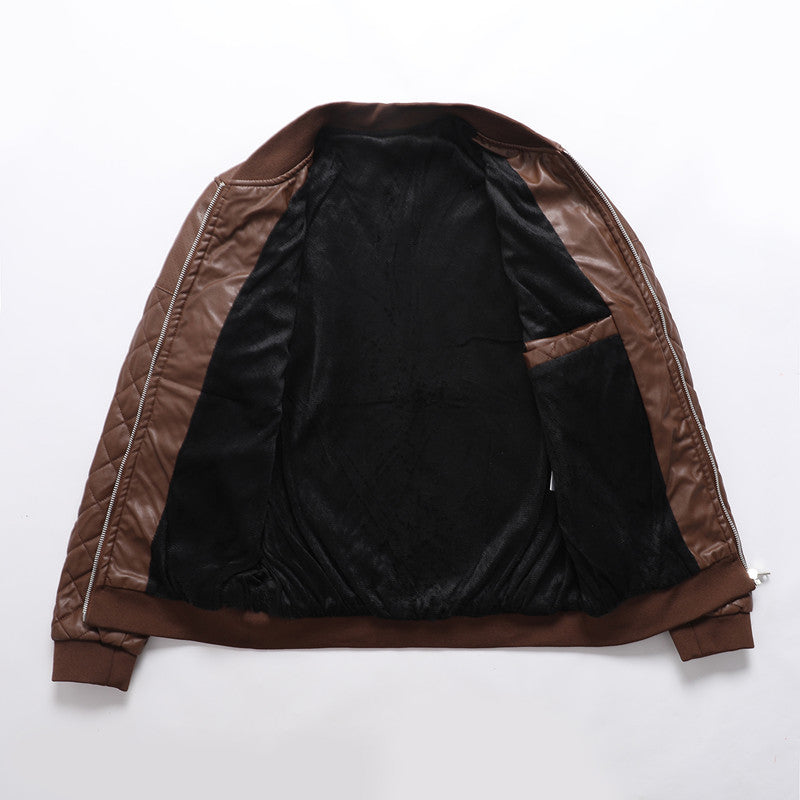 Faux Leather Stitched Motorcycle Jacket