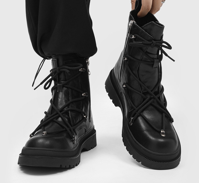 Genuine Leather High-Top Winter Motorcycle Boots